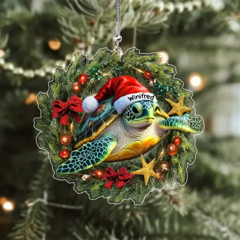 merry christmas turtle santa shaped ornament